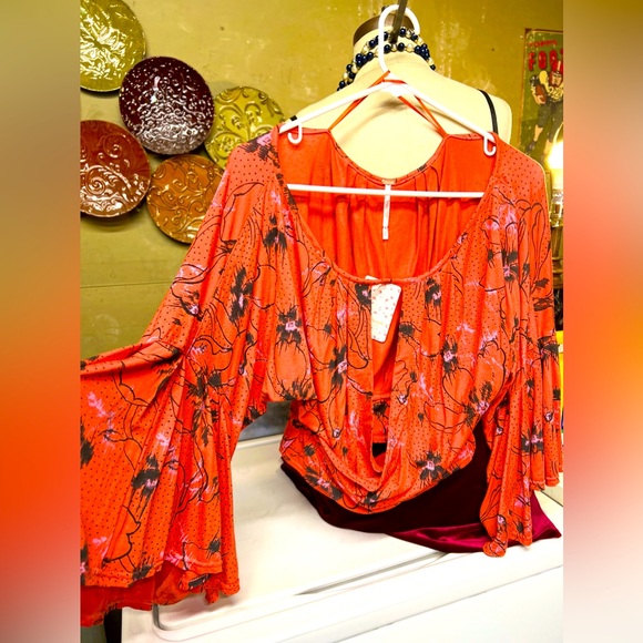 Free People Tops - ❤️Free People Orange blouse NWT